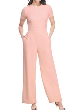 Gal Meets Glam Pearl Trim Jumpsuit Pink Size